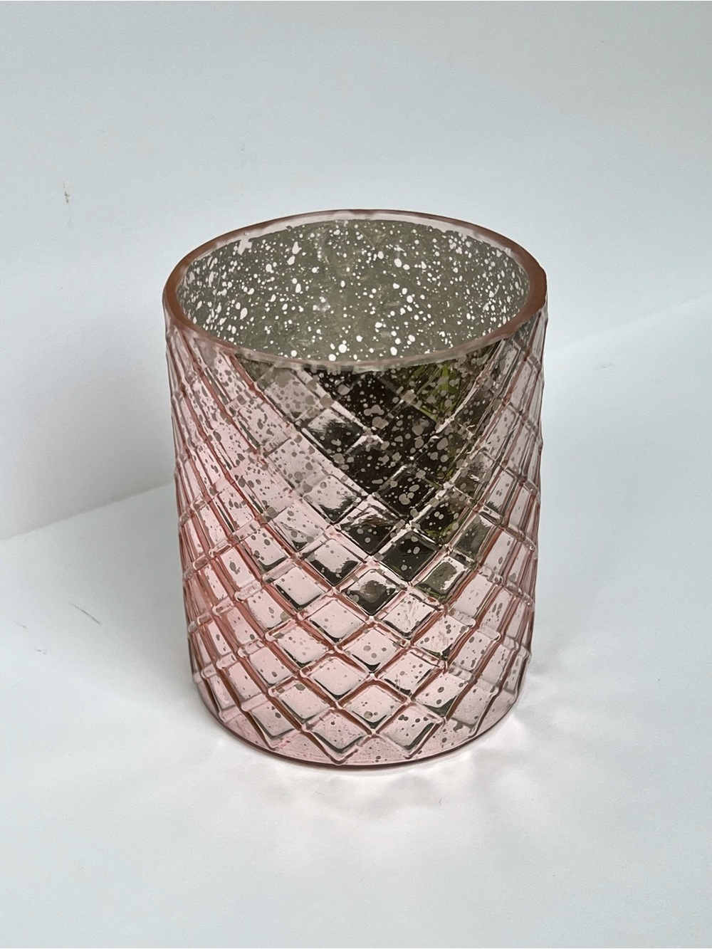 Vintage Style Pink Diamond-Pattern Glass Vase - Home Decor